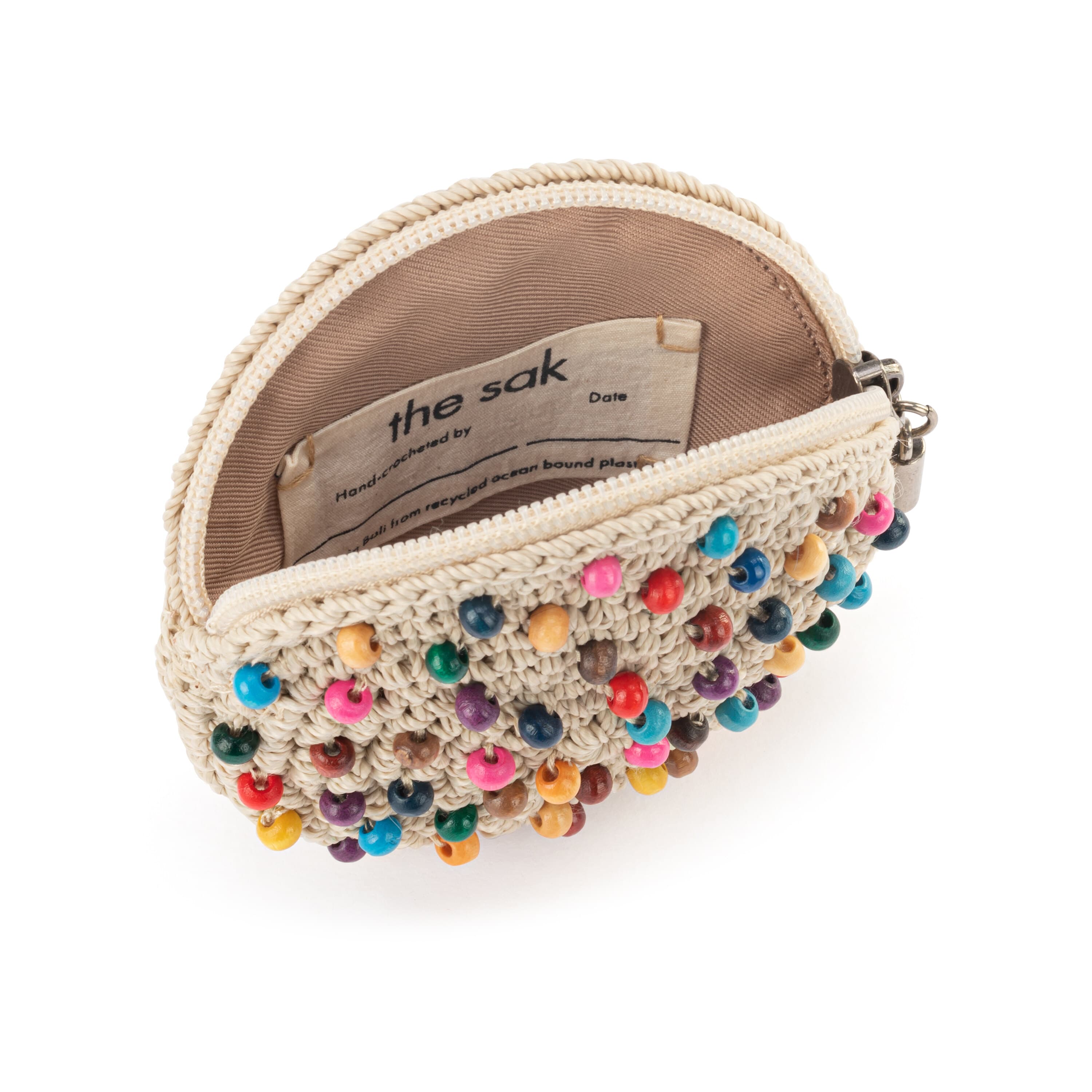 The Sak Circle Coin Pouch - Hand Crochet - Ecru Multi Beads