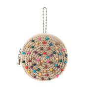 Circle Coin Pouch - Hand Crochet - Ecru Multi Beads