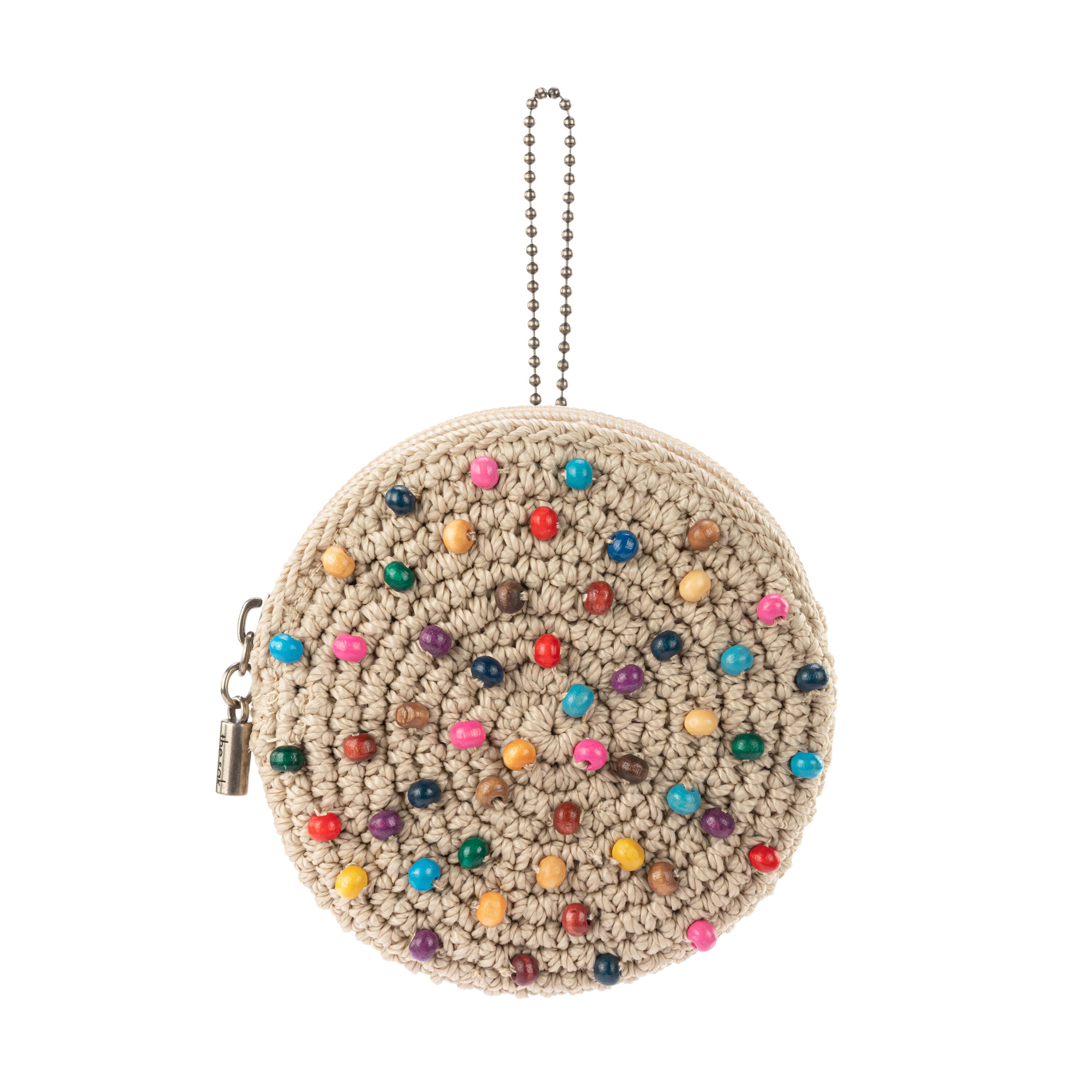 The Sak Circle Coin Pouch - Hand Crochet - Ecru Multi Beads