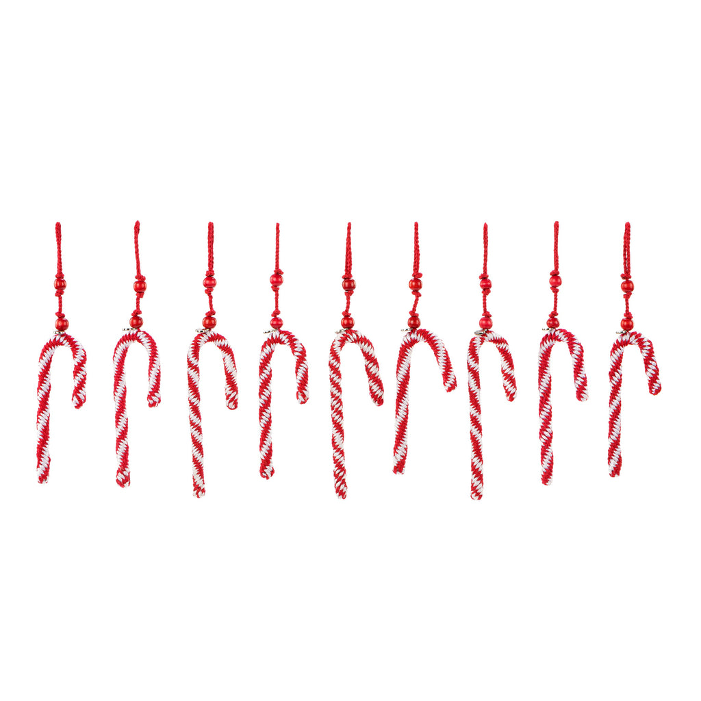 The Sak 9 Piece Ornament Set - Hand Crochet - Candy Canes