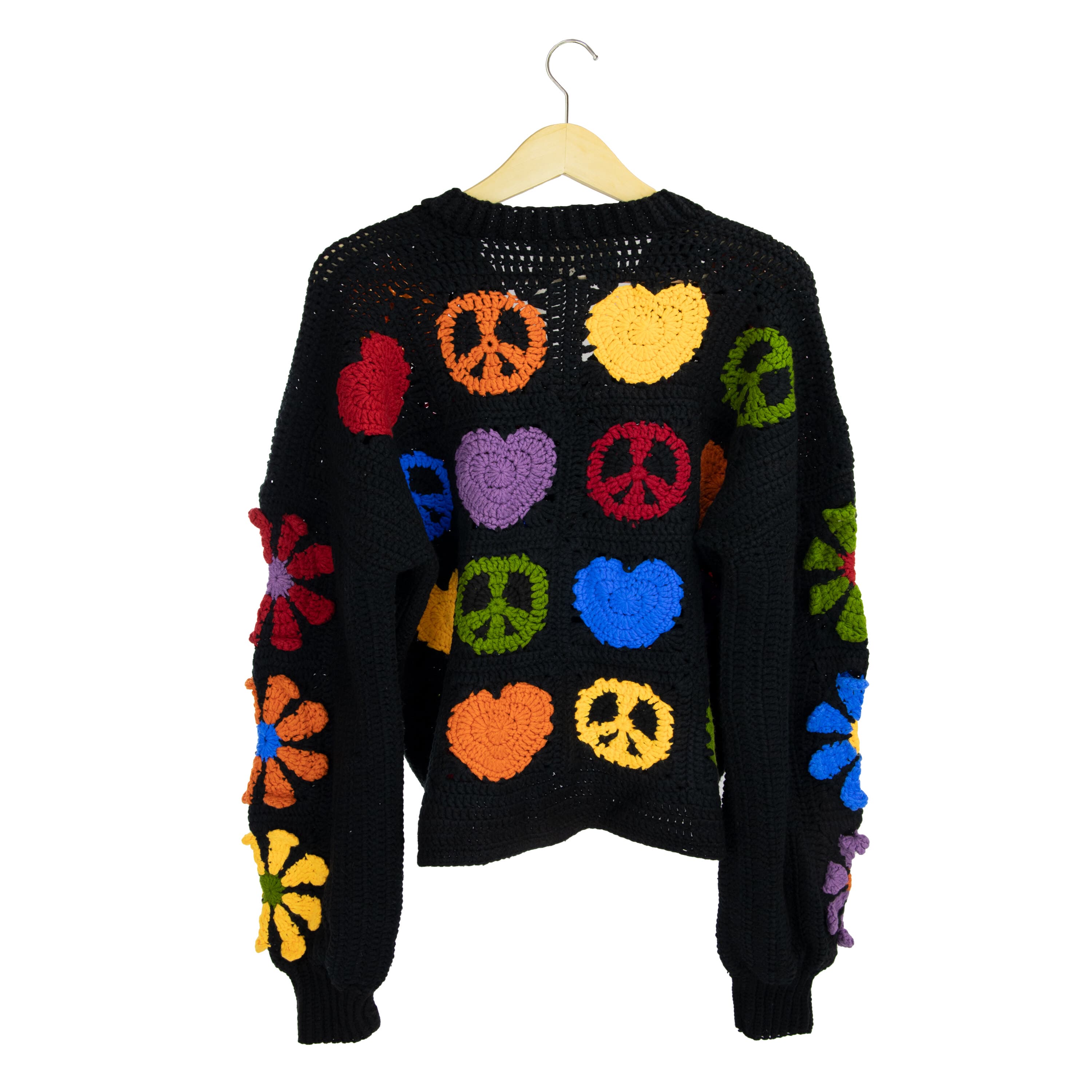The Sak Haven Oversized Cardigan - Hand Crochet - Black Peace and Love
