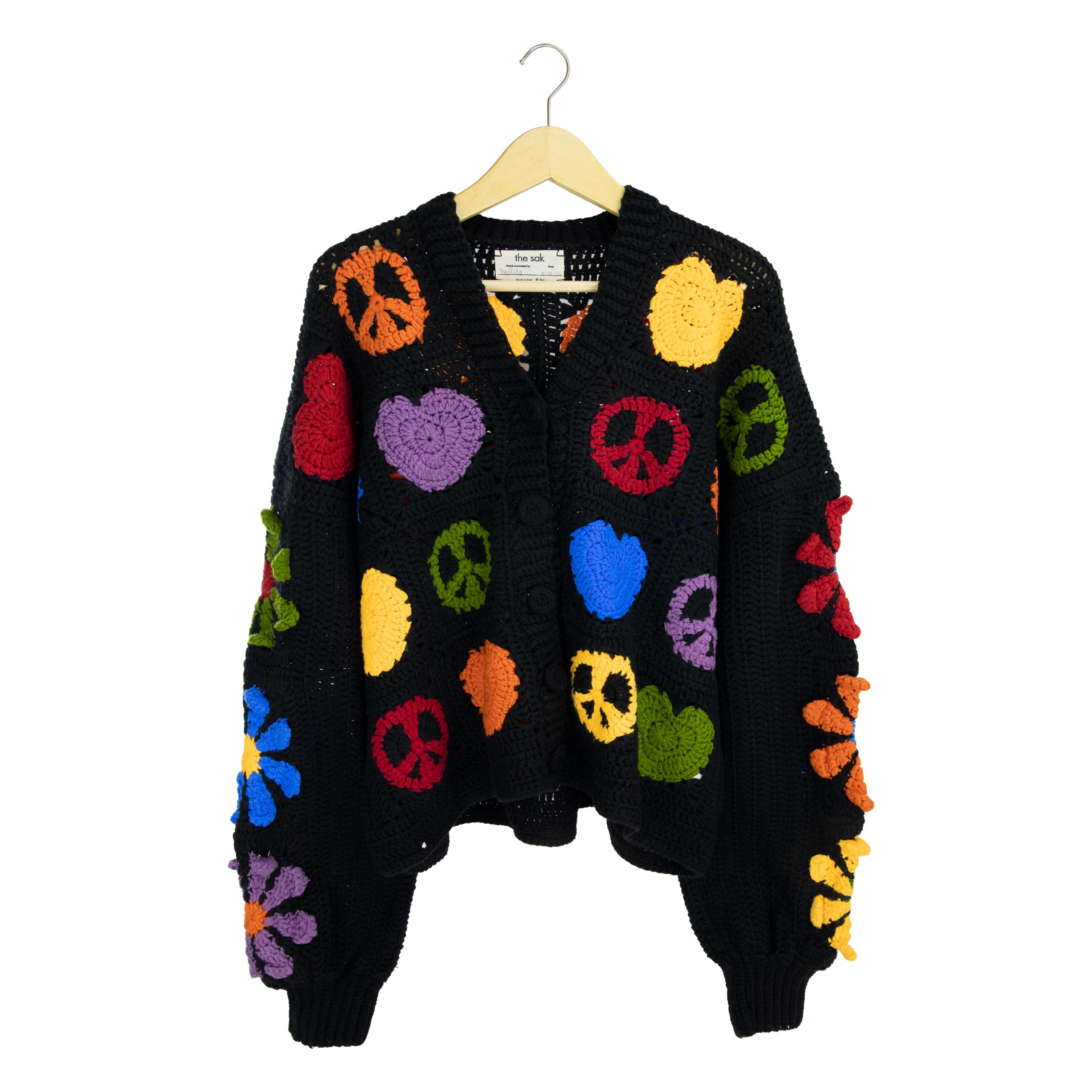 The Sak Haven Oversized Cardigan - Hand Crochet - Black Peace and Love