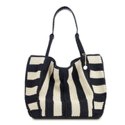 Los Feliz Large Tote - Hand Crochet - Black Stripe