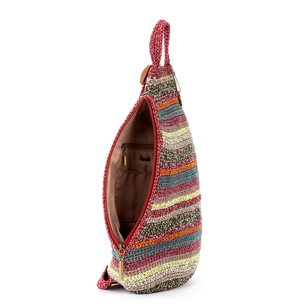 The Sak Geo Sling Backpack - Hand Crochet - Sunset Stripe