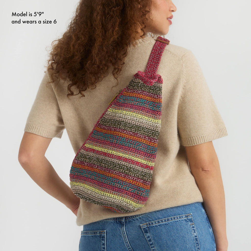 The Sak Geo Sling Backpack - Hand Crochet - Sunset Stripe