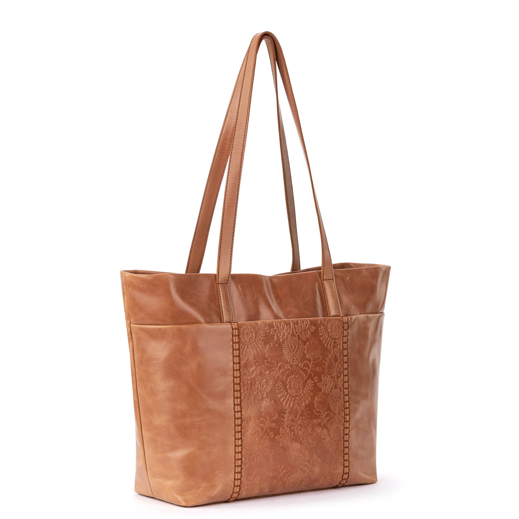 The Sak Metro Tote - Leather - Tobacco Floral Embossed