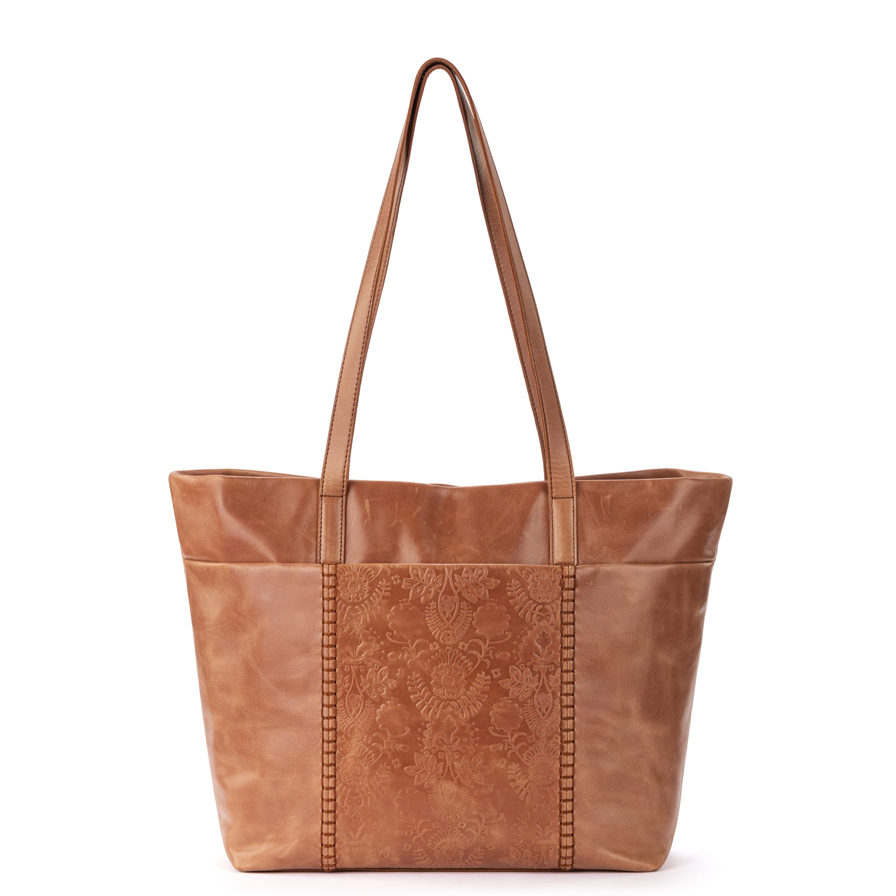 The Sak Metro Tote - Leather - Tobacco Floral Embossed