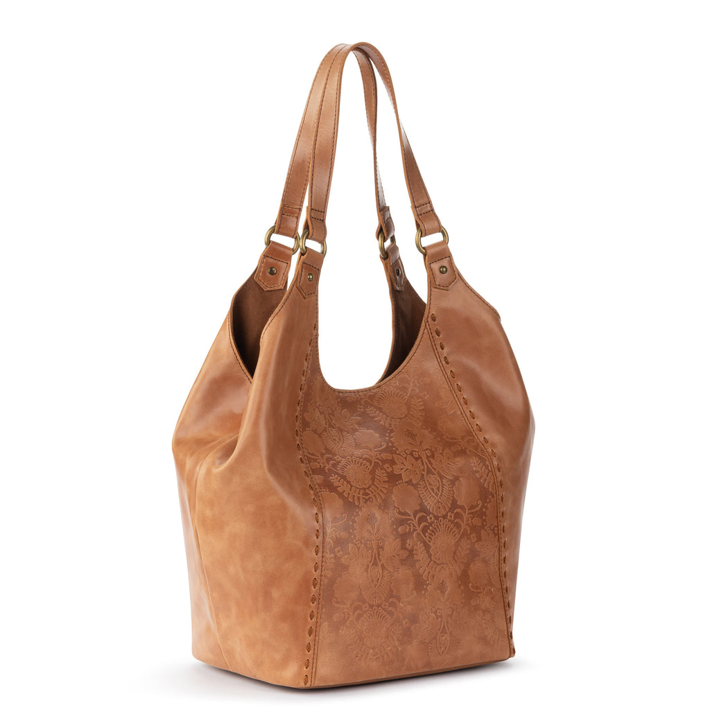 The Sak Roma Shopper - Leather - Tobacco Floral Embossed