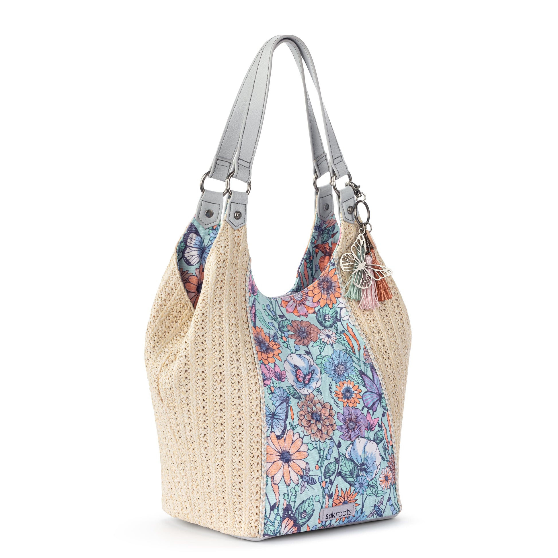 Sakroots Roma Shopper Straw - |Aqua In Bloom|