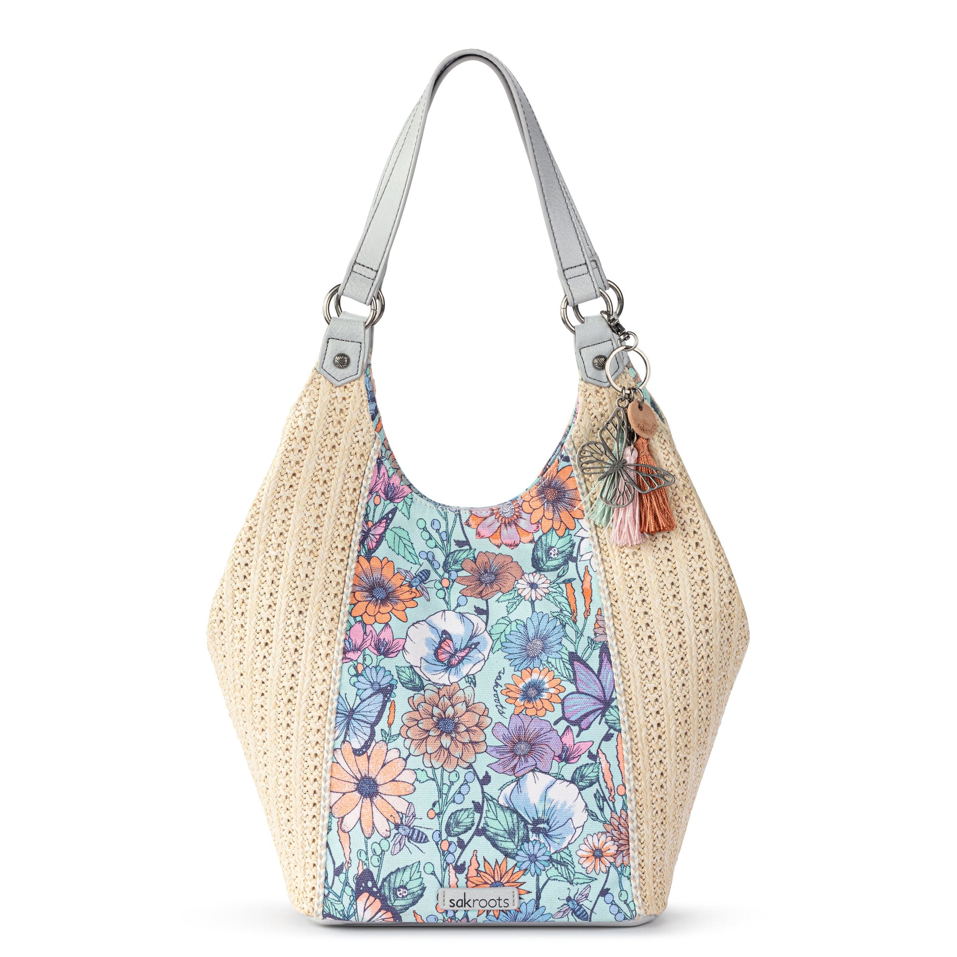 Sakroots Roma Shopper Straw - |Aqua In Bloom|