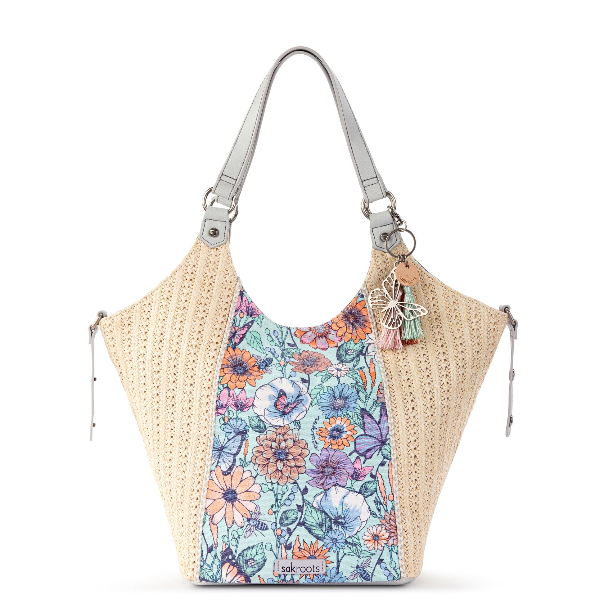 Sakroots Roma Shopper Straw - |Aqua In Bloom|
