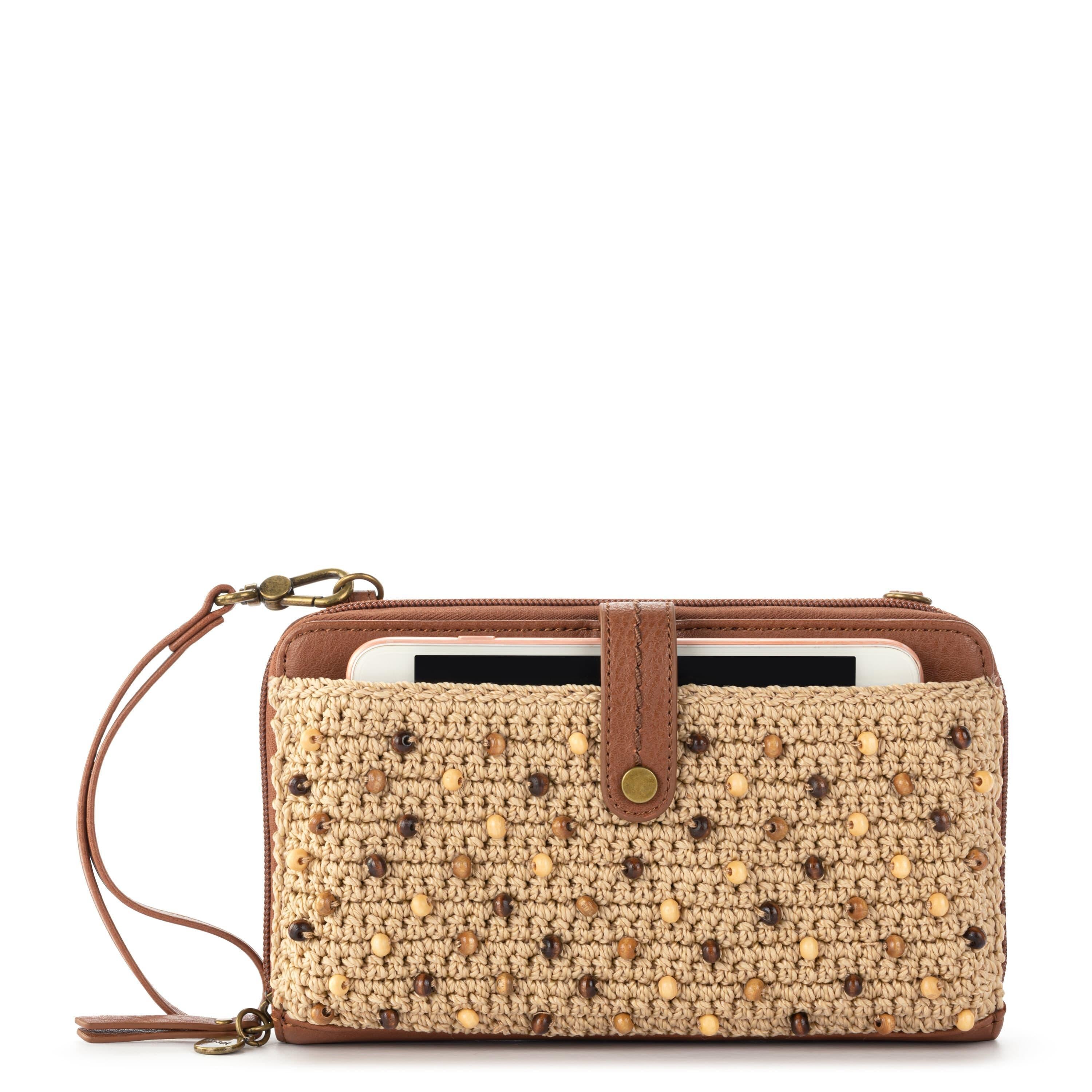 The Sak Iris Smartphone Wallet - Hand Crochet - Bamboo Neutral Beads