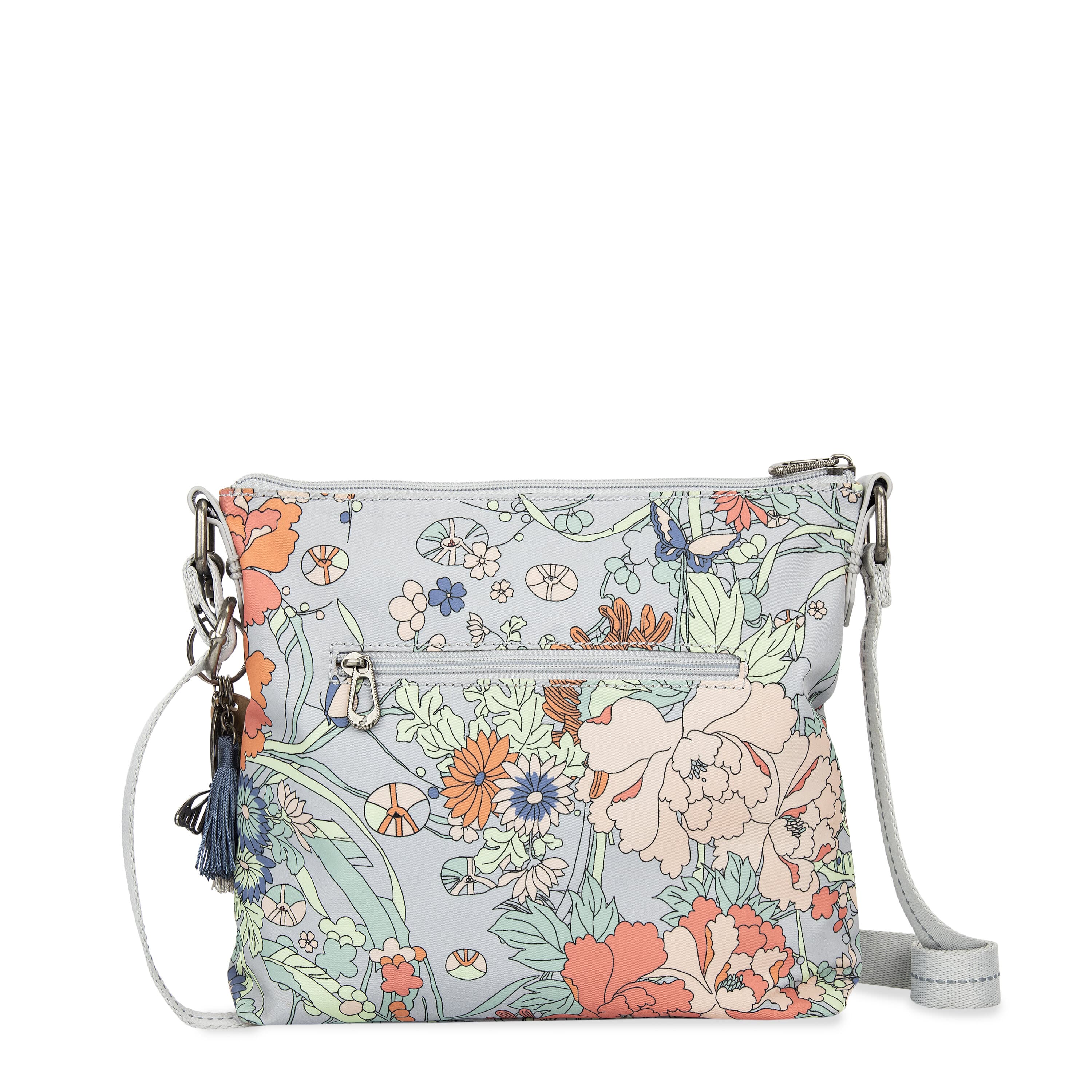 Sakroots Basic Crossbody - EcoTwill - Light Grey Flower Power