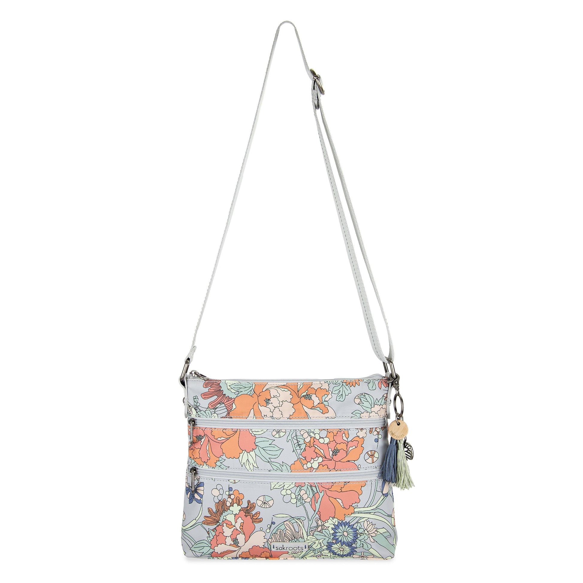 Sakroots Basic Crossbody EcoTwill - |Light Grey Flower Power|