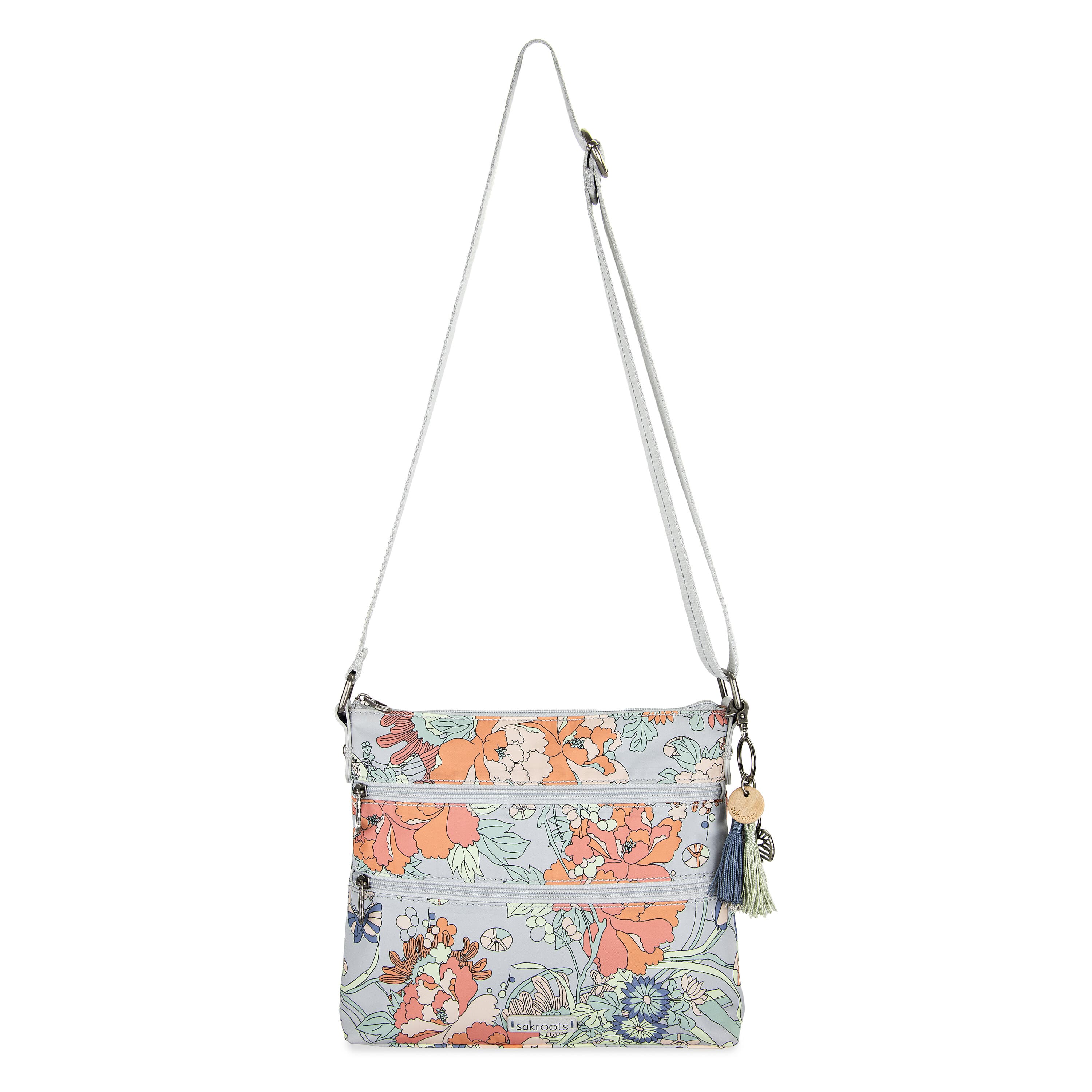 Sakroots Basic Crossbody - EcoTwill - Light Grey Flower Power