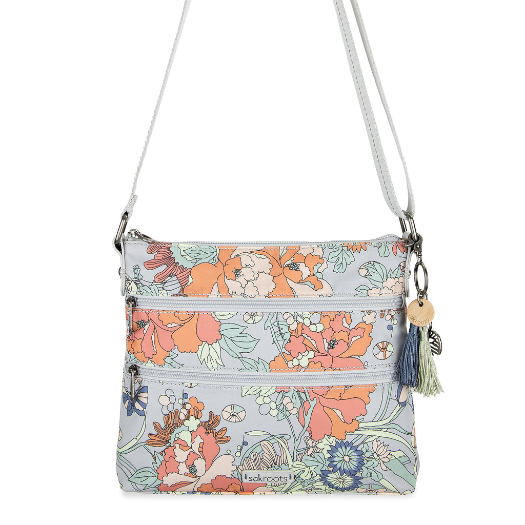 Sakroots Basic Crossbody - EcoTwill - Light Grey Flower Power