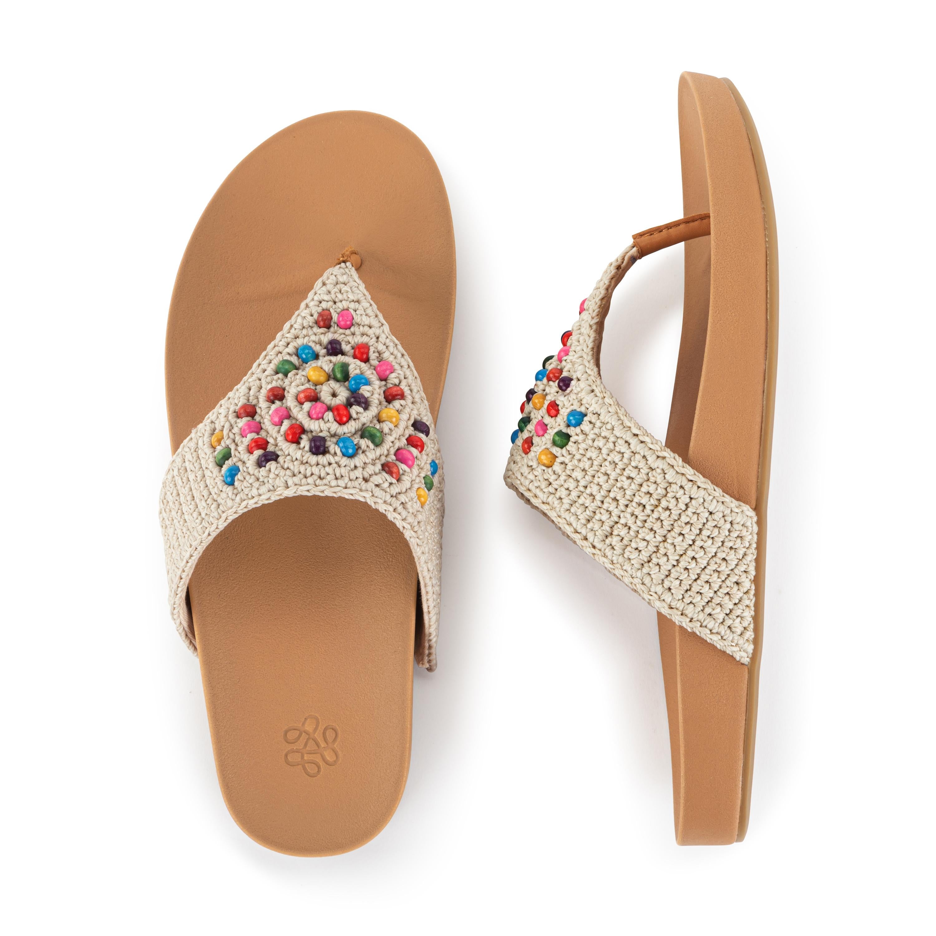 The Sak Everly Sandal - Hand Crochet - Ecru Multi Beads