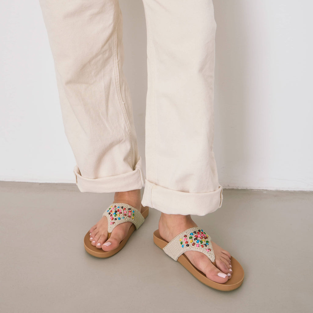 The Sak Everly Sandal - Hand Crochet - Ecru Multi Beads