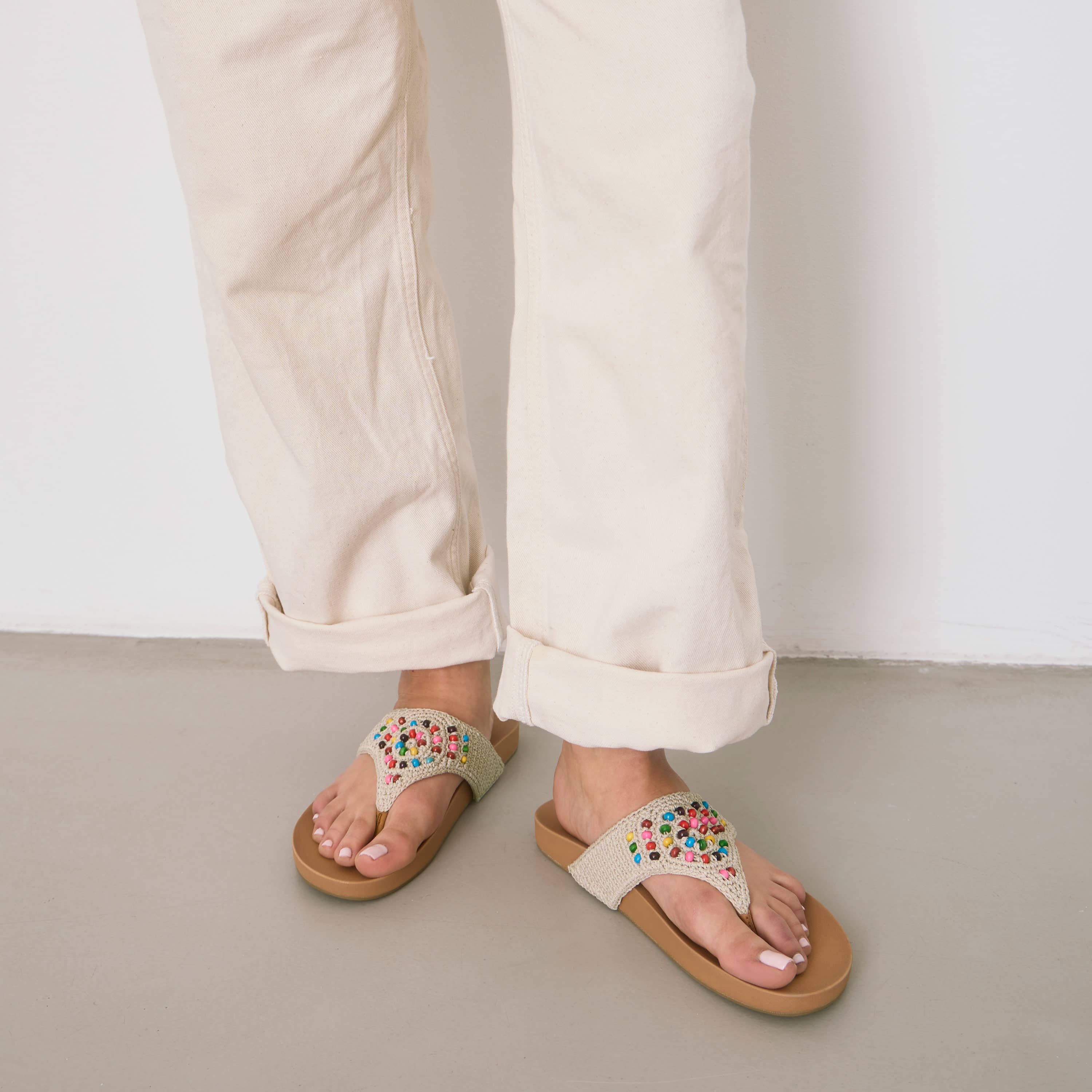 The Sak Everly Sandal - Hand Crochet - Ecru Multi Beads