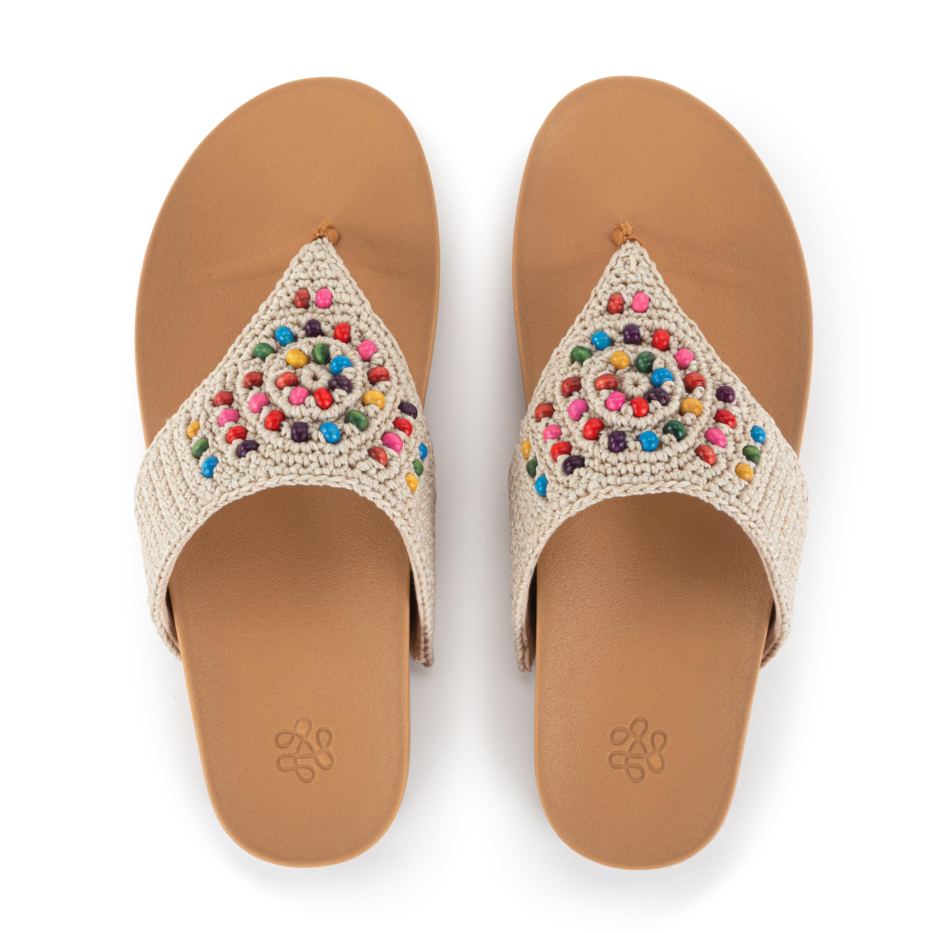 The Sak Everly Sandal - Hand Crochet - Ecru Multi Beads