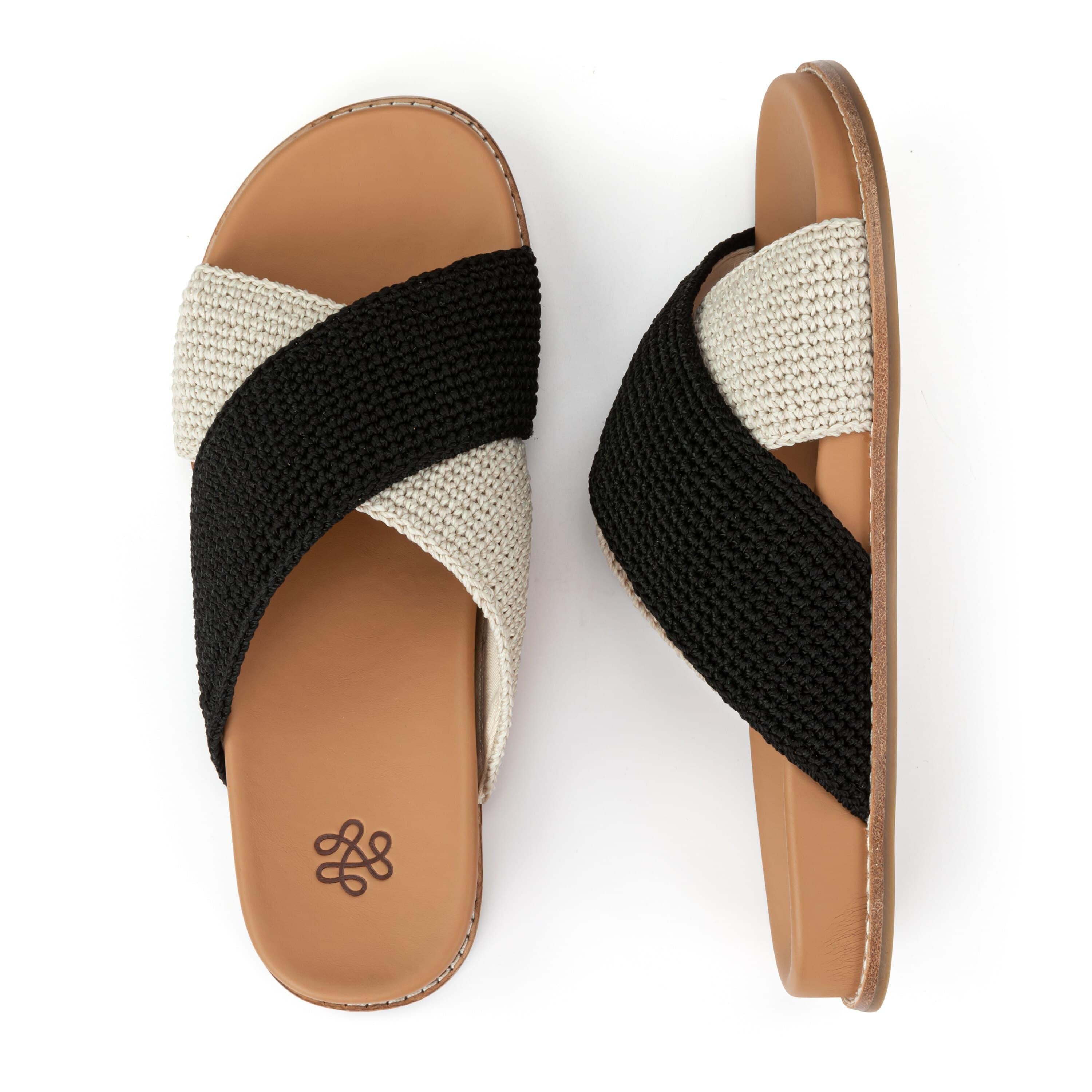 The Sak Penelope Sandal - Hand Crochet - Black and Ecru Block