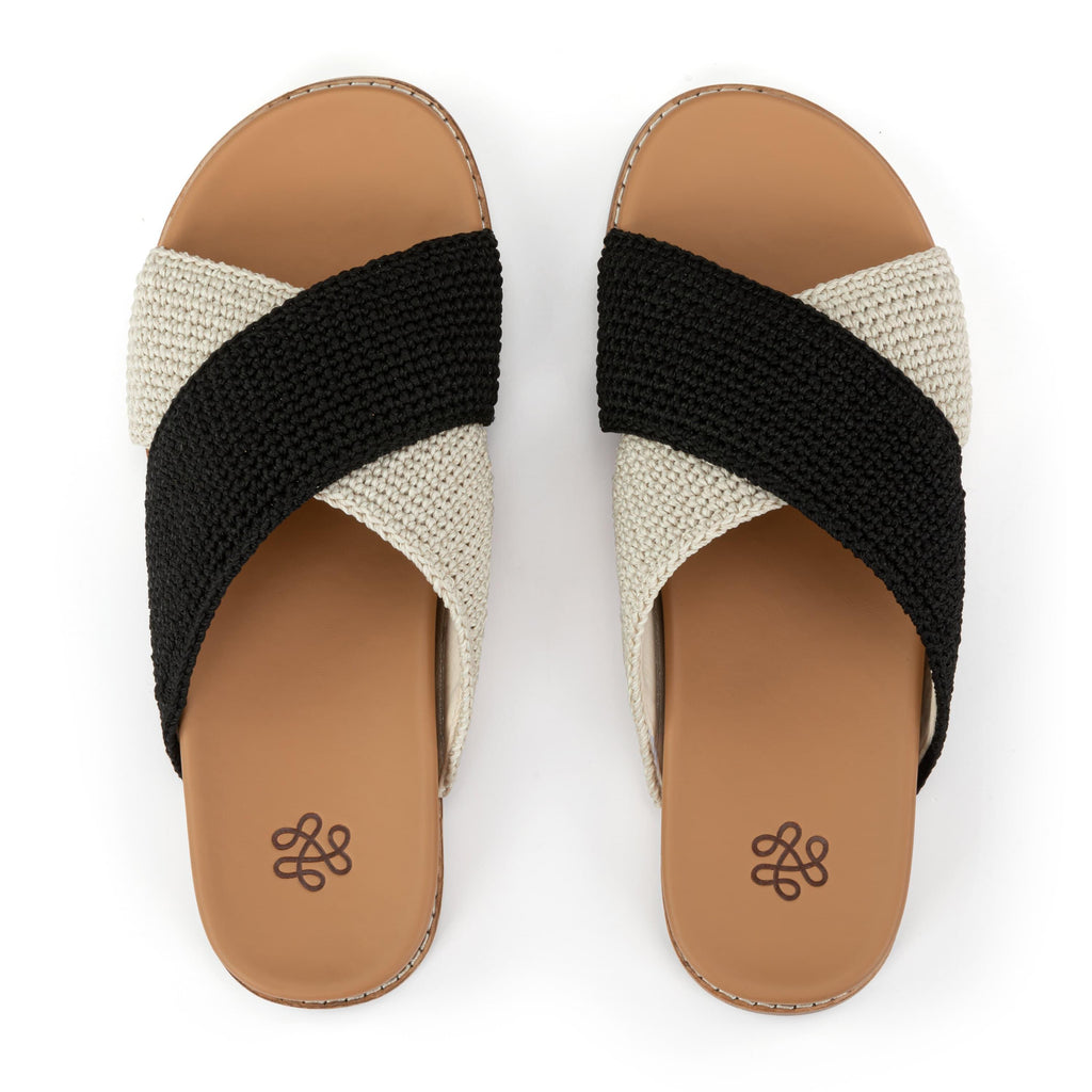 The Sak Penelope Sandal - Hand Crochet - Black and Ecru Block