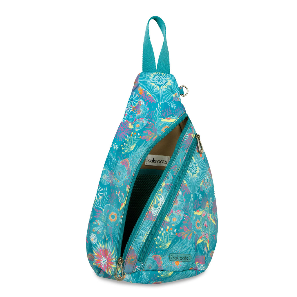 Sakroots On The Go Sling Backpack - EcoTwill - Deep Teal Seascape