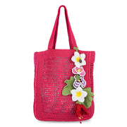 Lanie Market Tote - Hand Crochet - Magenta Flower