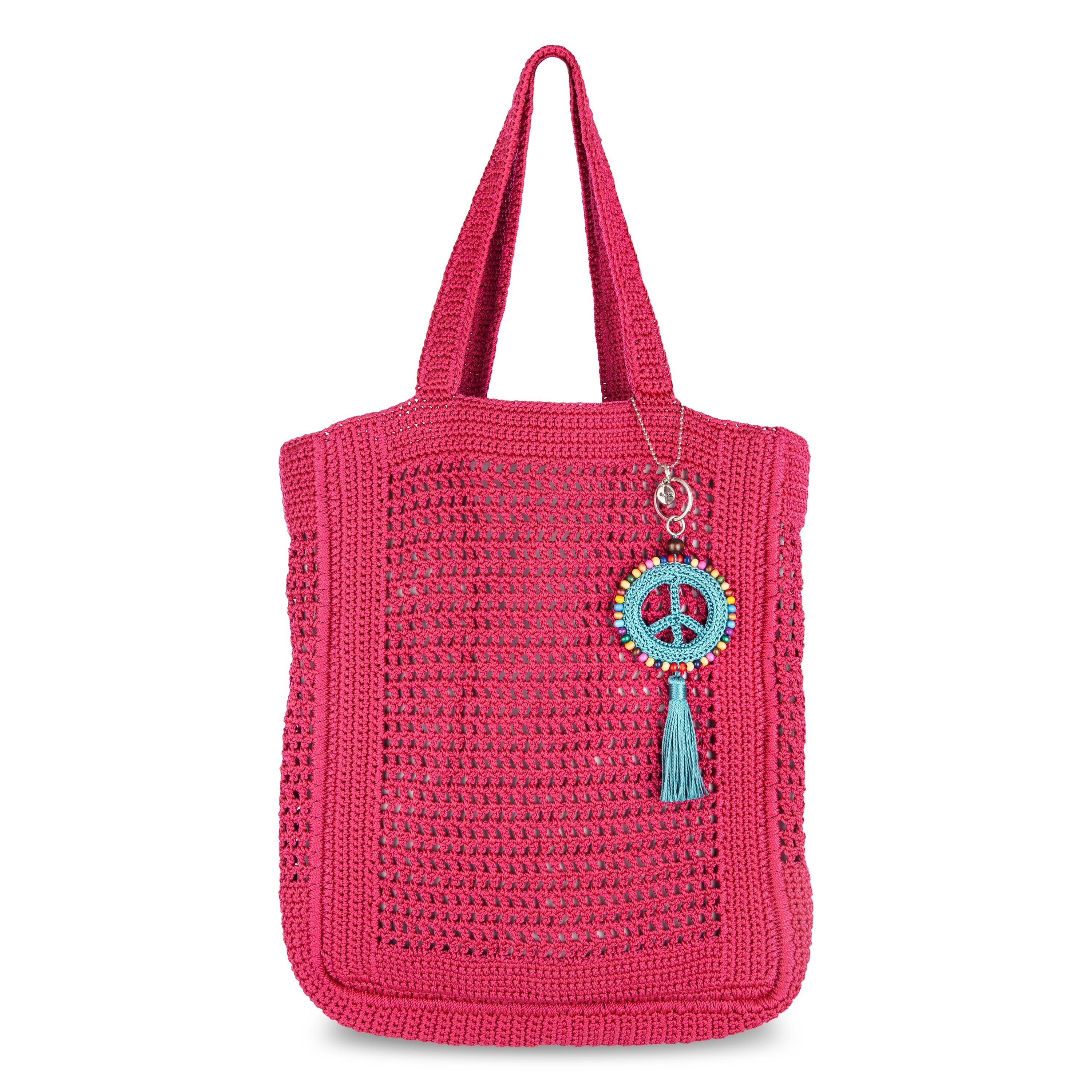 The Sak Lanie Market Tote - Hand Crochet - Magenta Flower