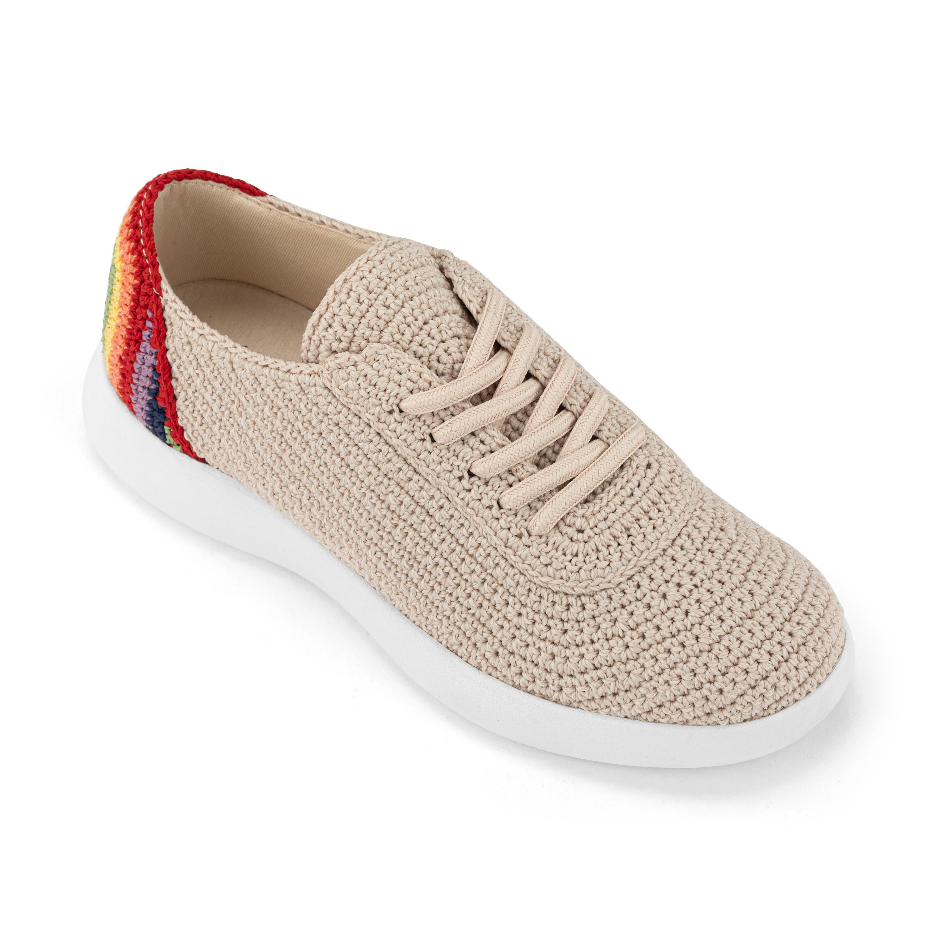 The Sak Asha Sneaker - Hand Crochet - Rainbow Ecru