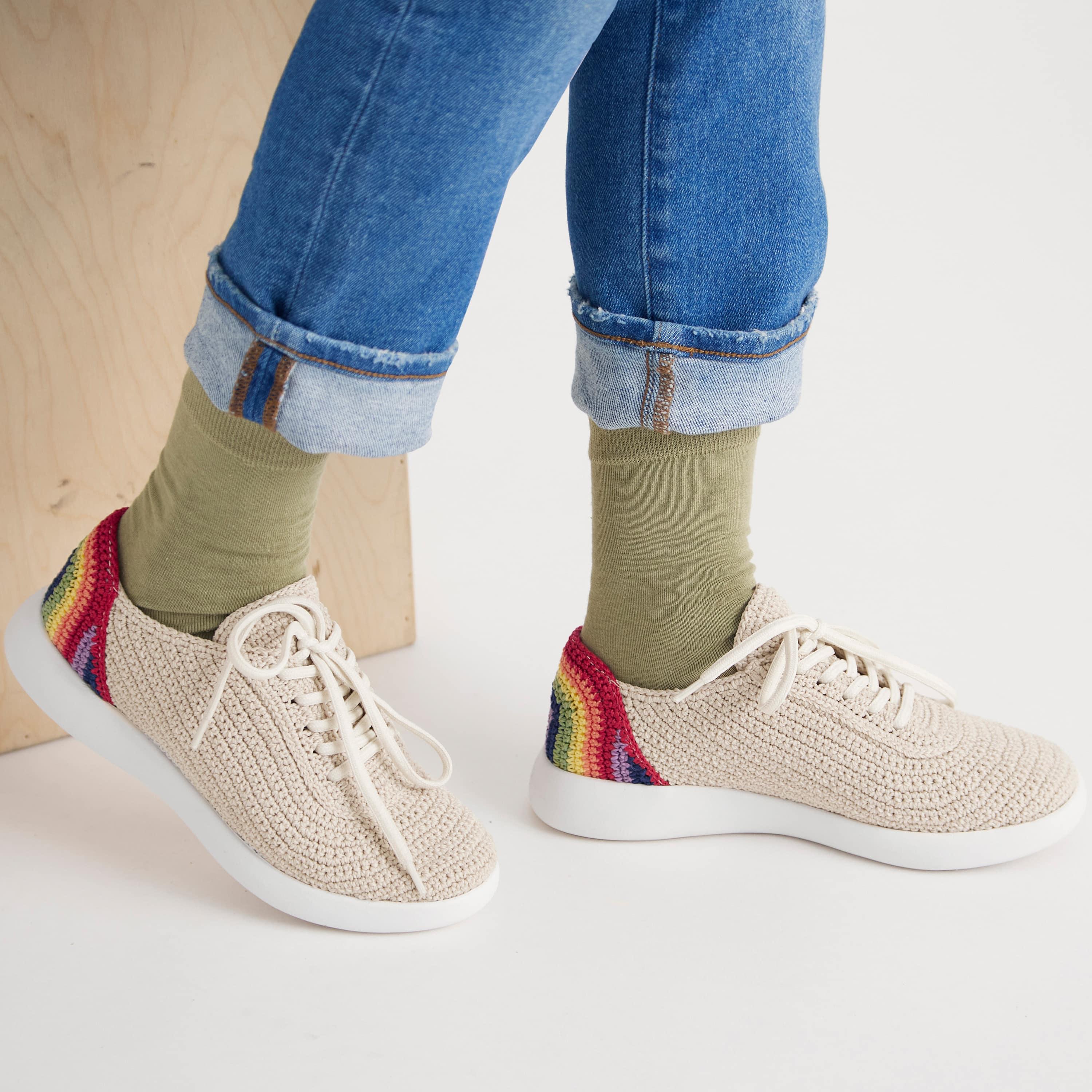 The Sak Asha Sneaker - Hand Crochet - Rainbow Ecru
