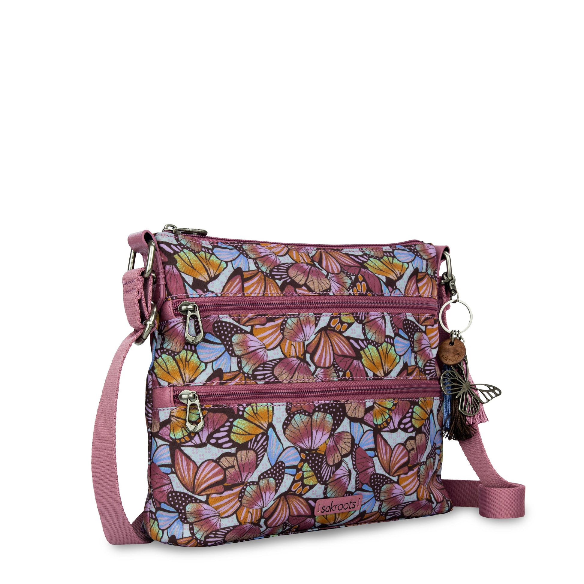 Sakroots Basic Crossbody EcoTwill - |Mulberry Butterfly Bloom|