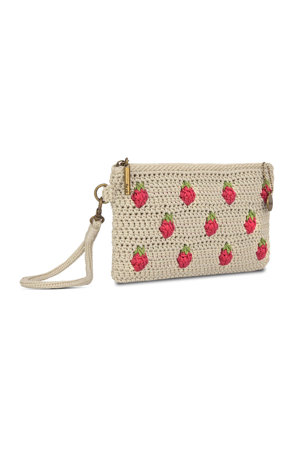 The Sak Vita Wristlet - Hand Crochet - Natural Strawberries