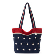 Casual Classics Tote - Hand Crochet - Denim Natural Stars