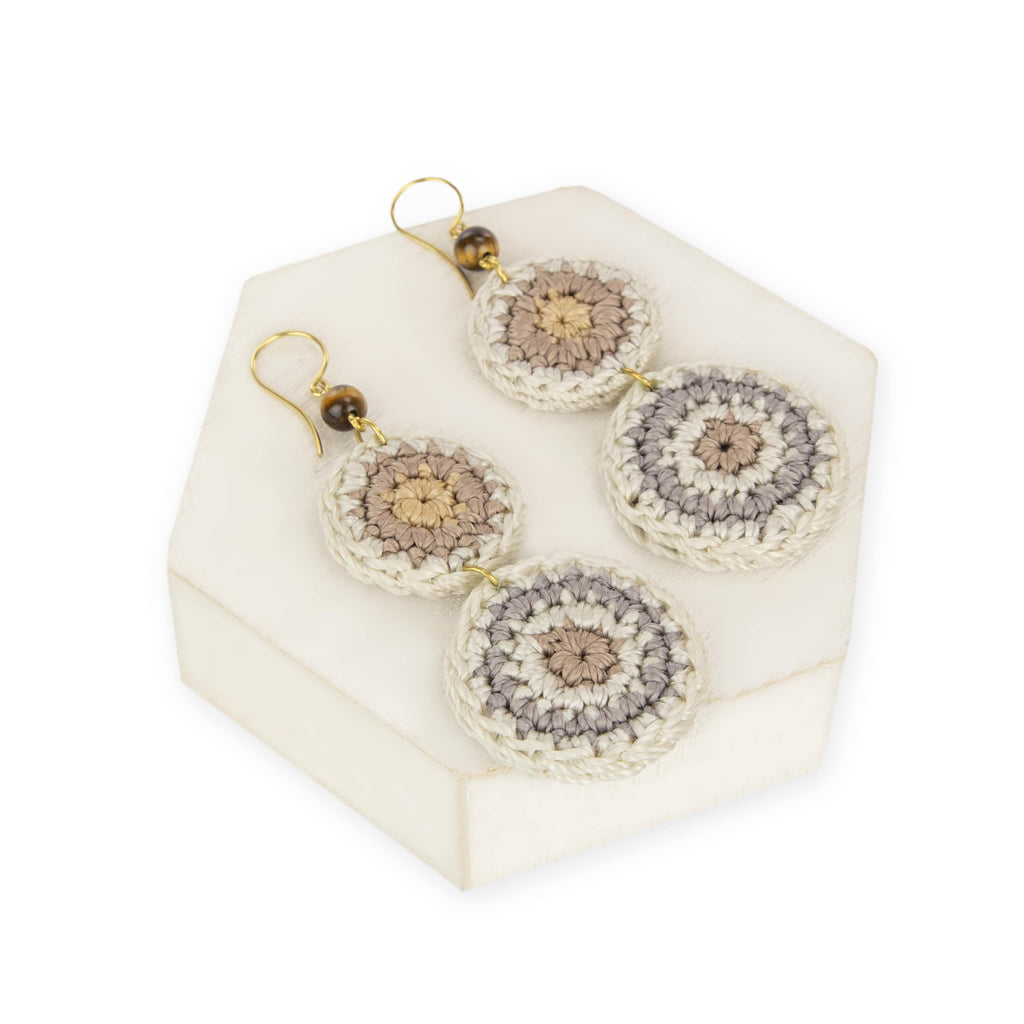 The Sak Jasper Double Disc Earrings - Hand Crochet - Serenity Stripe