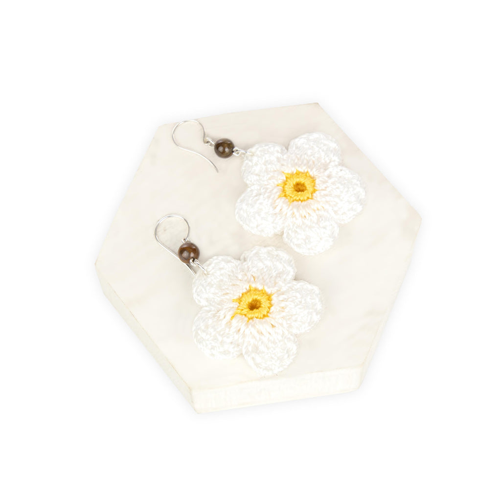 The Sak Leilani Floral Earrings - Hand Crochet - Natural