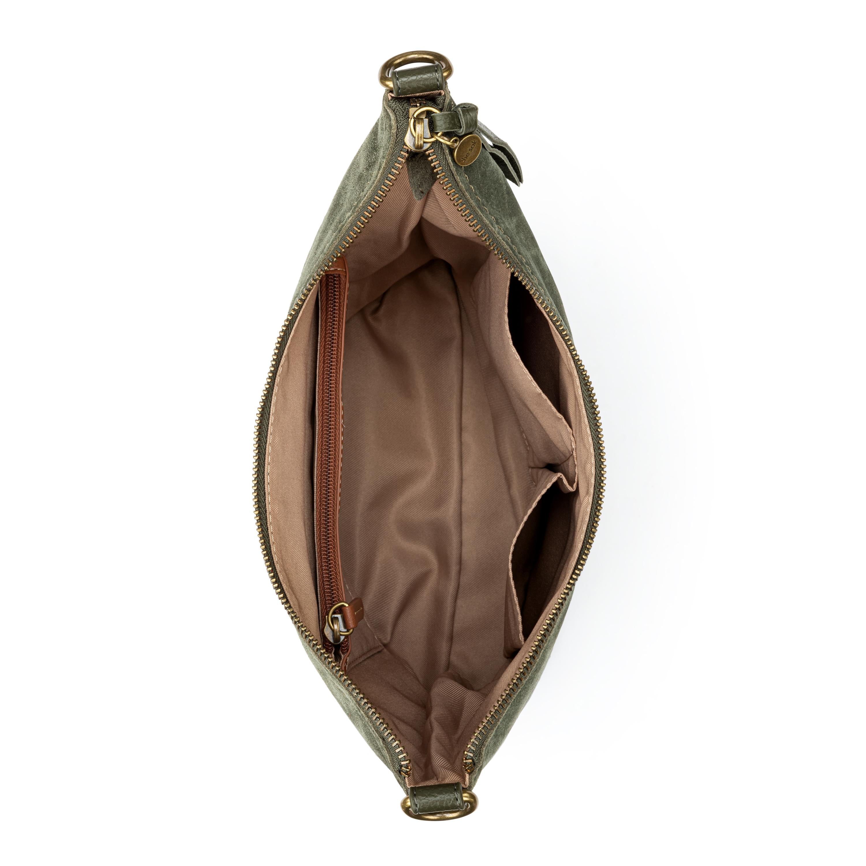 The Sak Jasmine Bucket Crossbody - Leather - Moss Suede