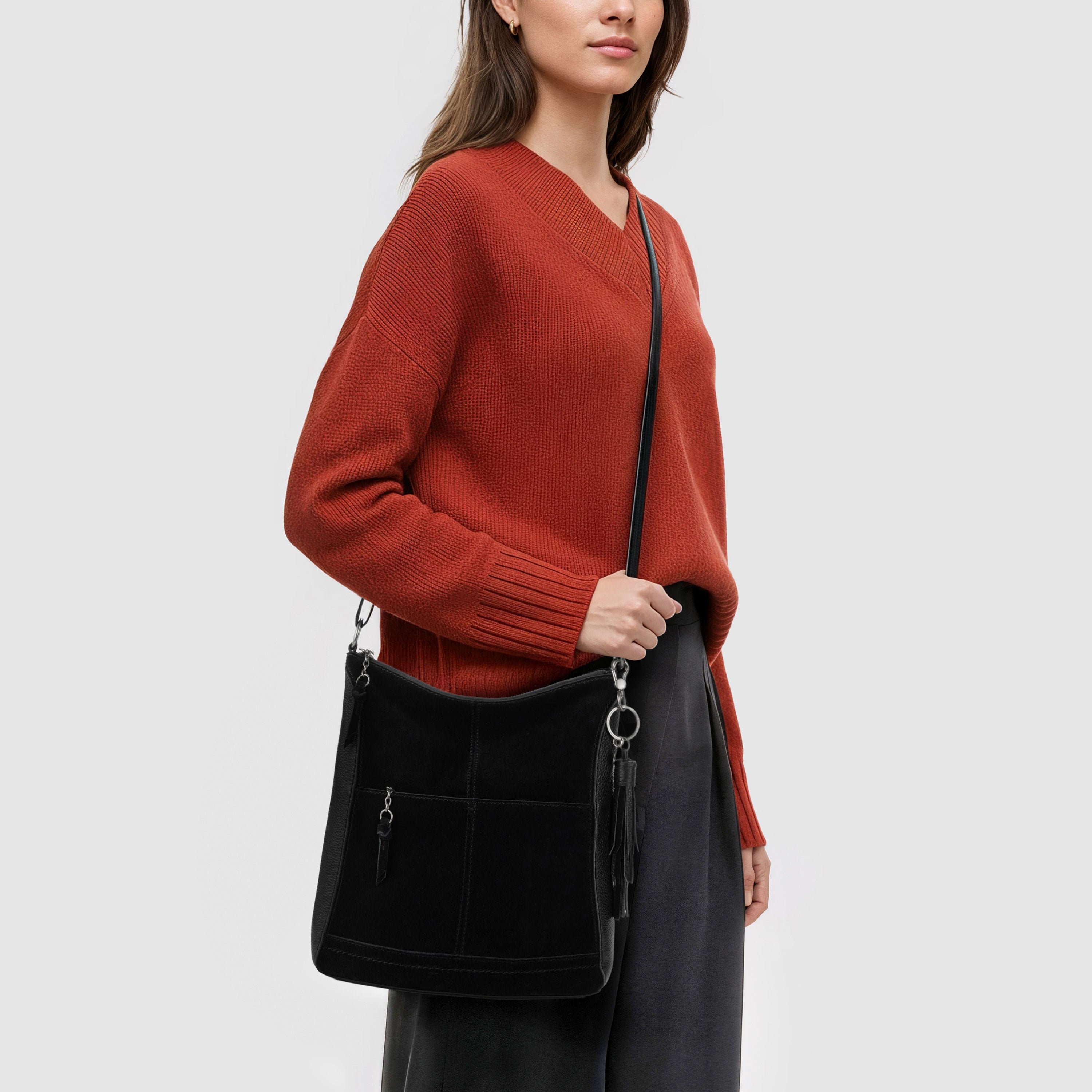 The Sak Lucia Crossbody - Leather - Black Suede Block