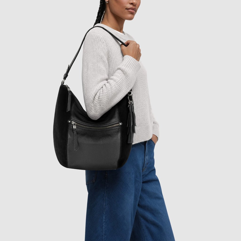 The Sak Sequoia Hobo - Leather - Black Suede Block