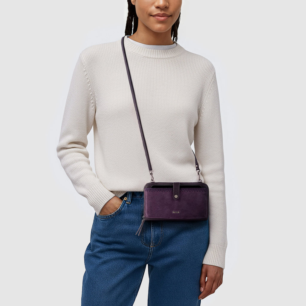 The Sak Iris Smartphone Wallet - Leather - Aubergine Suede