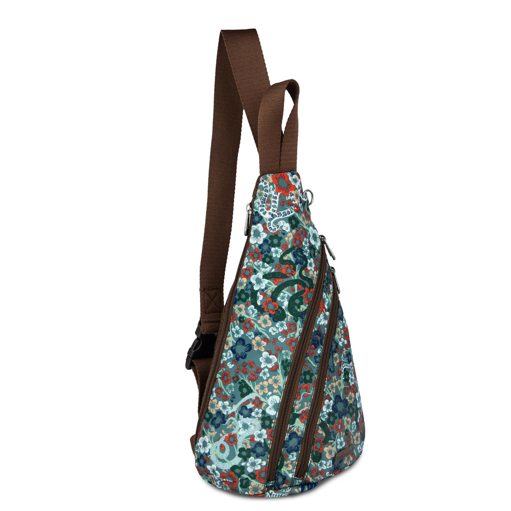 Sakroots On The Go Sling Backpack - EcoTwill - Emerald Mojave Garden