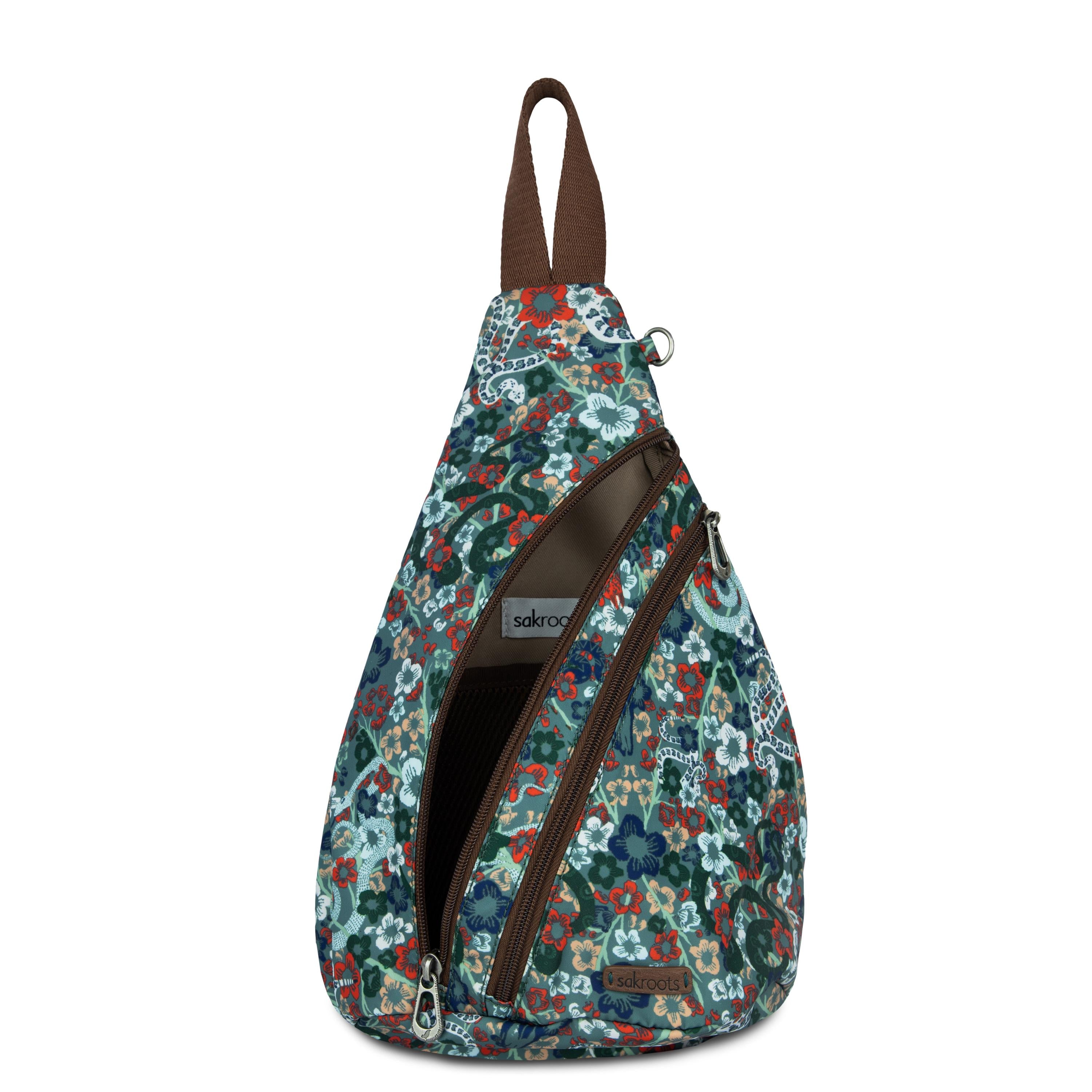 Sakroots On The Go Sling Backpack - EcoTwill - Emerald Mojave Garden