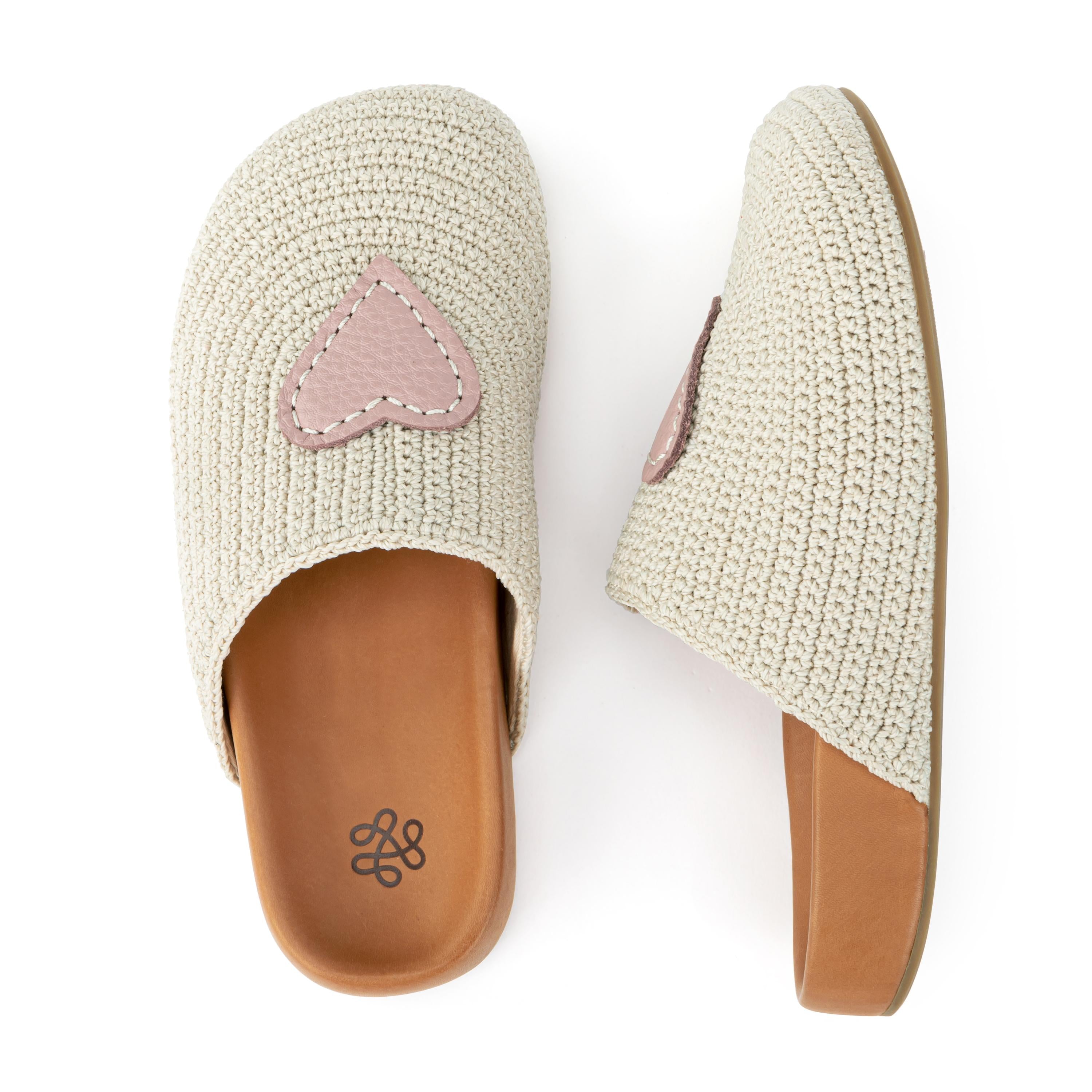 The Sak Bolinas Clog - Hand Crochet - Ecru Rosewood Heart