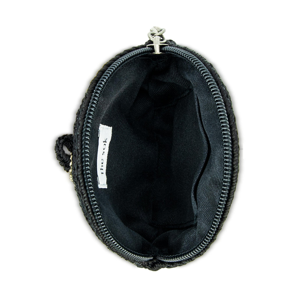 The Sak Circle Coin Pouch - Hand Crochet - Black Silver Heart