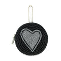 The Sak Circle Coin Pouch - Hand Crochet - Black Silver Heart