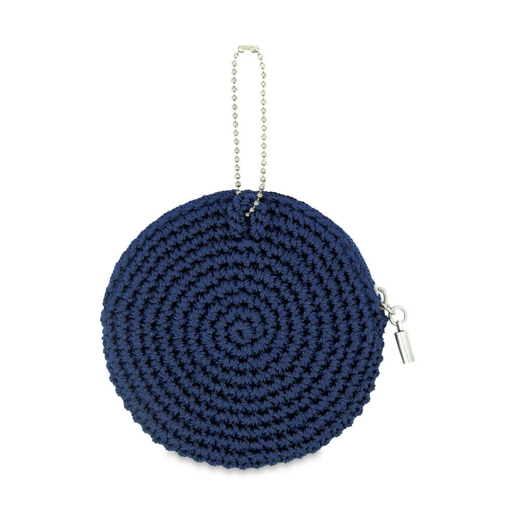 The Sak Circle Coin Pouch - Hand Crochet - Denim Maritime Heart