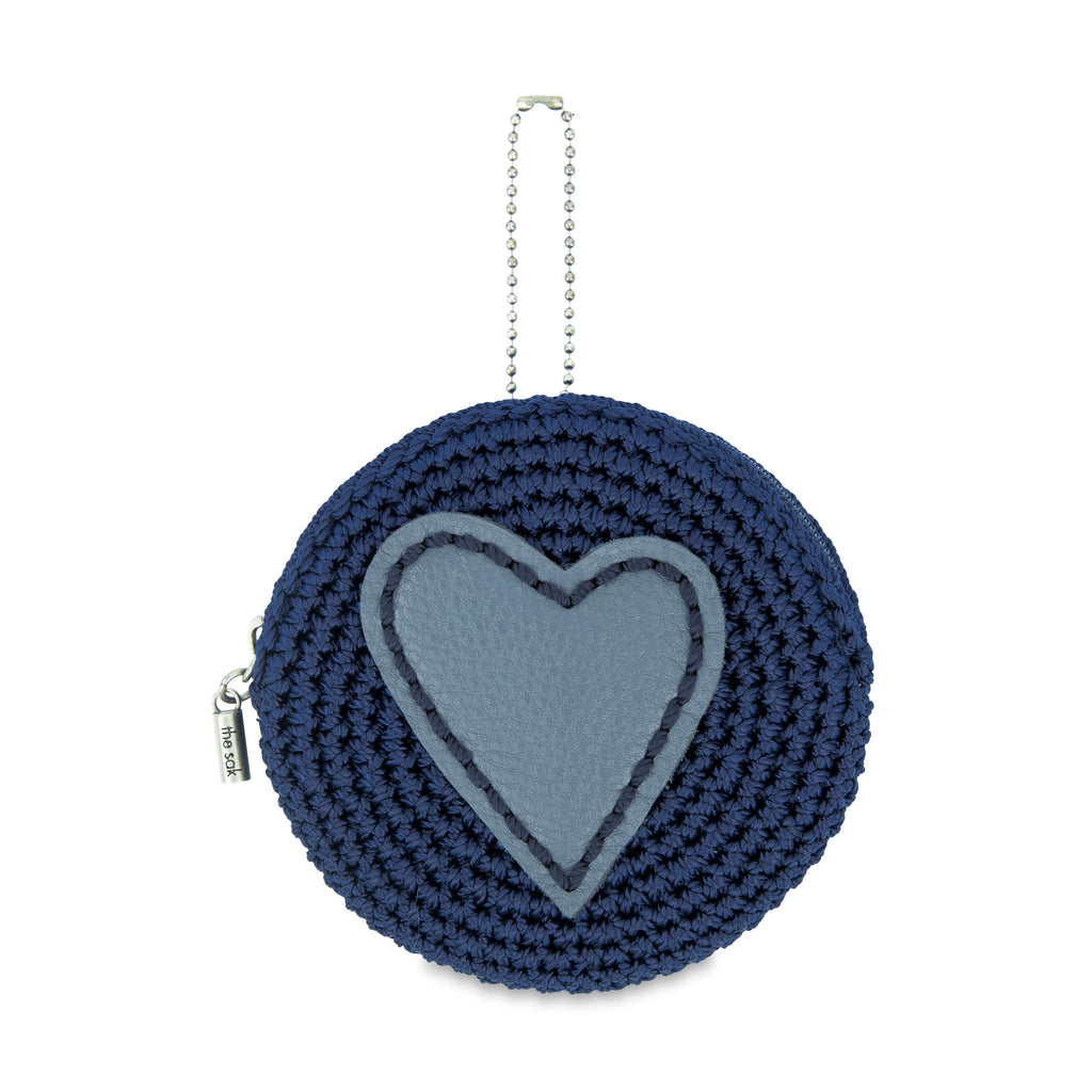 The Sak Circle Coin Pouch - Hand Crochet - Denim Maritime Heart