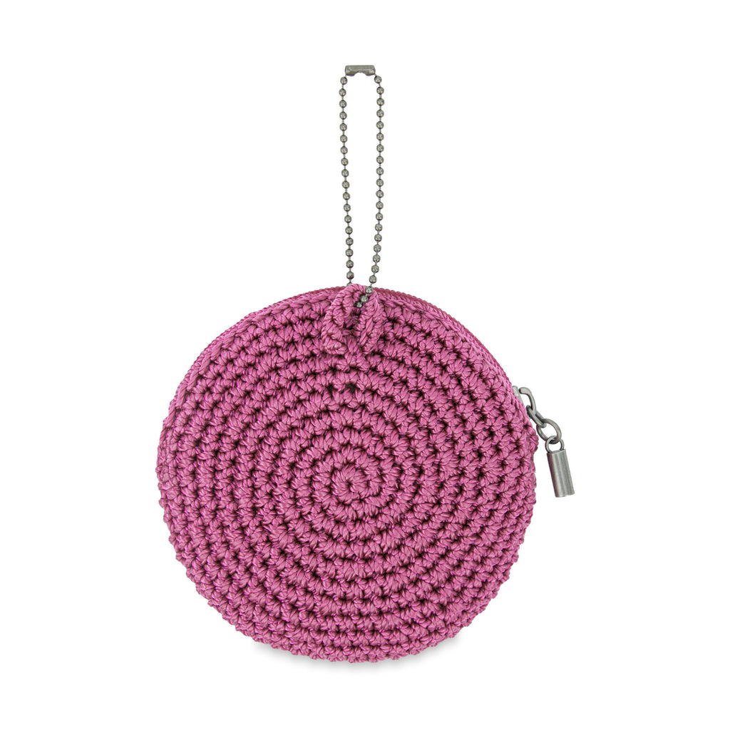 The Sak Circle Coin Pouch - Hand Crochet - Radiant Orchid Aubergine Heart