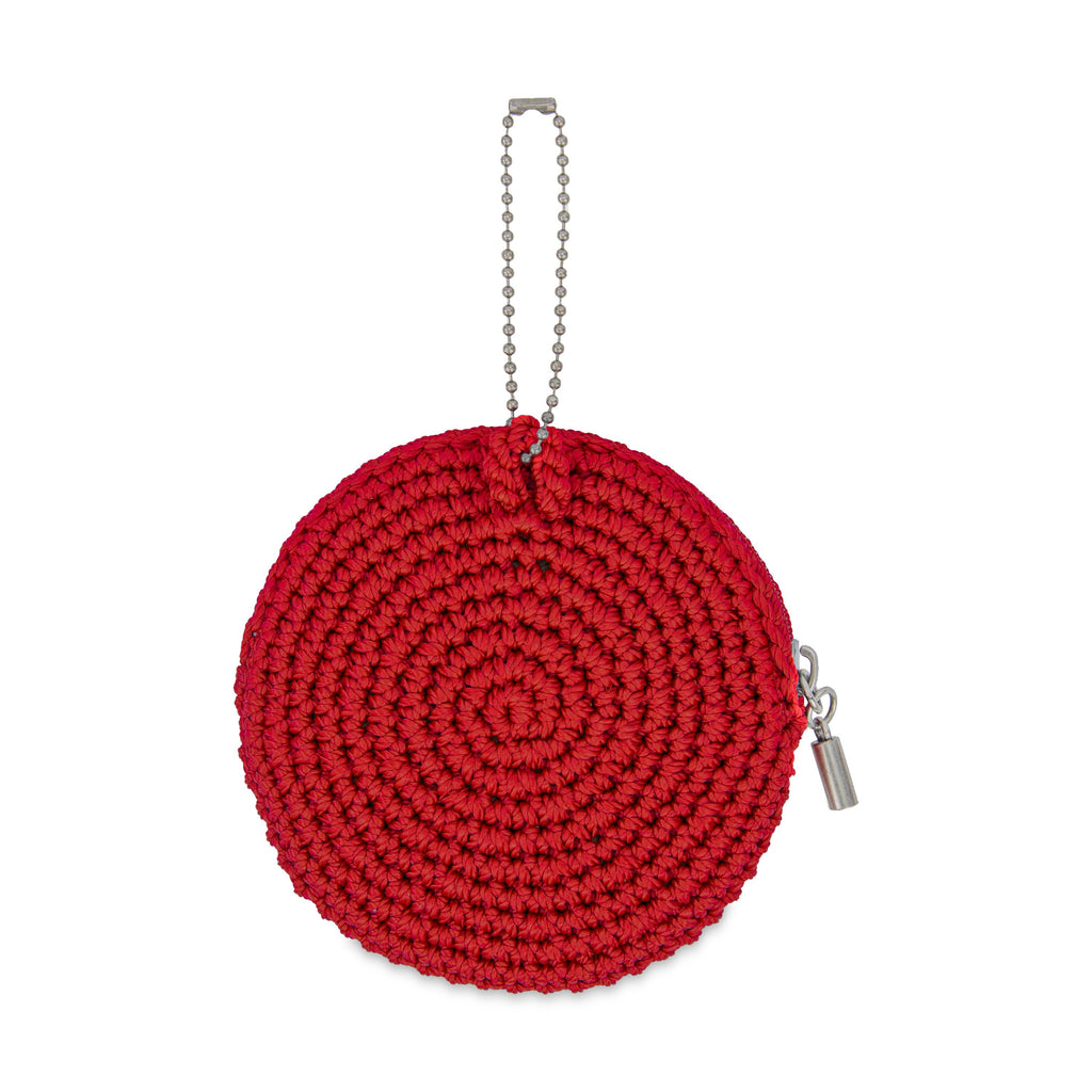 The Sak Circle Coin Pouch - Hand Crochet - Scarlet Rosewood Heart