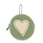 Circle Coin Pouch - Hand Crochet - Seafoam Stone Heart